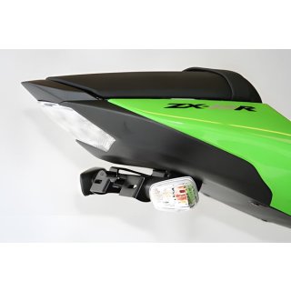 Conversion kit for license plate holders of all ZX-6R from 2009 and ZX-10R from `08, suitable for original indicators or mini indicators (e.g. KELLERMANN), incl. LED license plate light and mounting instructions