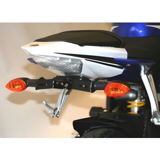 Umbaukit für Kennzeichenhalter von YAMAHA R 6 `06-`16, geeignet für orig. Blinker oder Miniblinker (z.B. KELLERMANN), inkl. LED-Kennzeichenleuchte und Anbauanleitung.