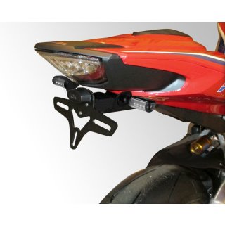 Conversion kit for license plate holder of all HONDA CBR 1000 RR/SP/SP2 from 2017, suitable for original indicators or mini indicators (e.g. KELLERMANN), incl. LED license plate light and mounting instructions